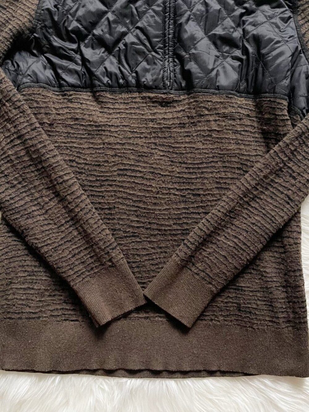 Smartwool Olive Green Heather Black Brookline Hybrid Merino Wool ¼ Zip Pullover - Picture 3 of 7